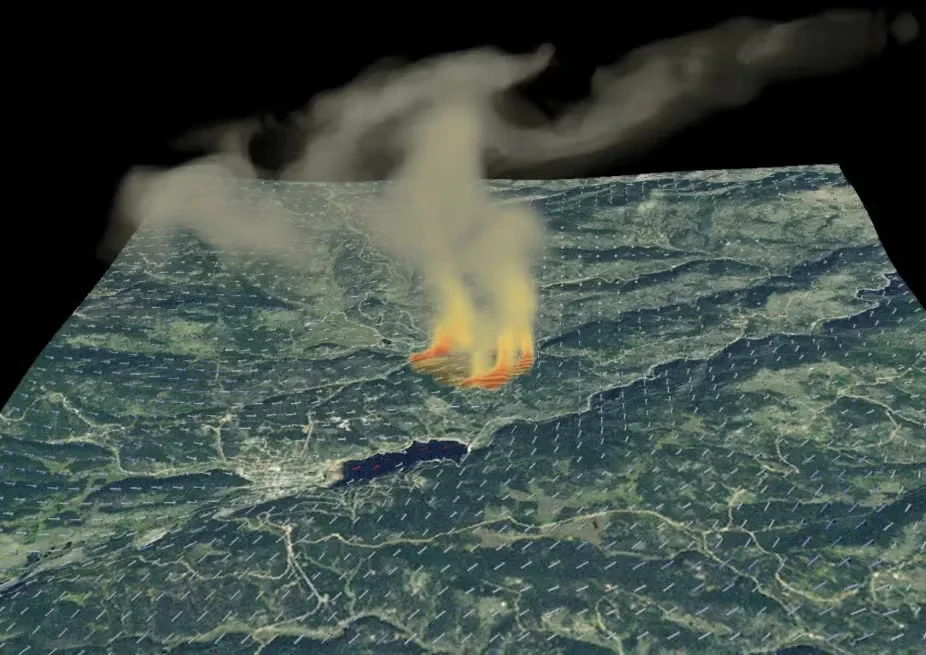 3D wildfire spread simulation over terrain